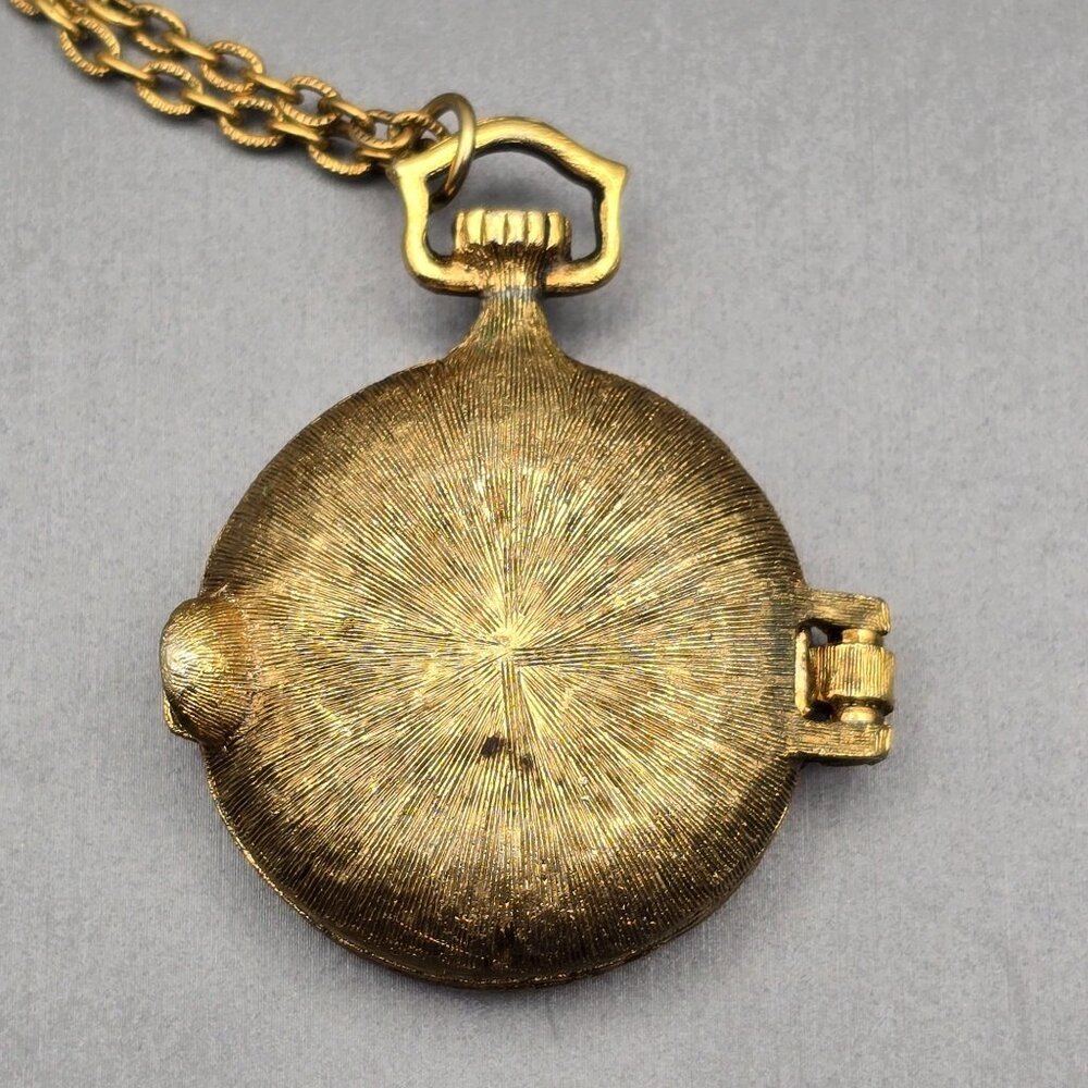 VTG Mary Chess Perfume Locket Necklace 23" Gold Tone Ornate Rhinestones 1960s - Picture 6 of 12